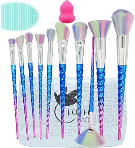 10pcs Make Up Brushes Set, Lover Bar Gradient Unicorn Design Handle Makeup Brush Kit Foundation Face Powder Highlighter Cream Contour Bronzer Eyeshadow Blending Cheek Blusher Beauty Cosmetics Tools