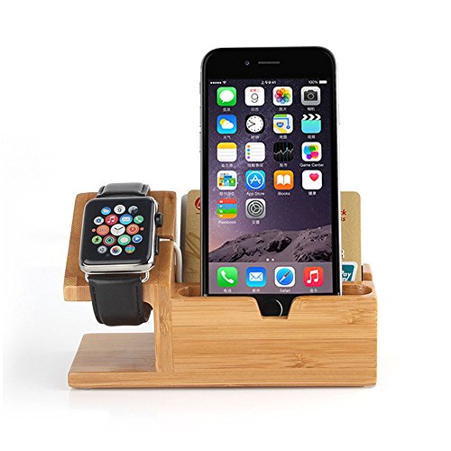Efanr bambÃ¹ legno 3Â porte USB stazione di ricarica multifunzione caricabatteria da tavolo dock supporto supporto per iPhone 7/6s/6/5s smartphone Apple Watch 38Â mm/42Â mm