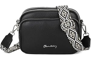 OLIVIA WONG Bolso bandolera mujer pequeño de cuero PU tres compartimentos y dos bandoleras, bolso mensajero para cruzar polipiel regalo original para mujer
