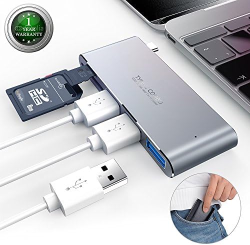 USB C Hub, Slim Aluminum Type C Adapter with 3 USB 3.0 Charging Ports in 5Gbps, TF/SD Card Readers All in one Combo Portable for Macbook Fit for all Type-C Devices[Space Gray]