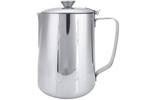 CAFOPGRILL Taza de Acero Inoxidable Taza de Café Taza de Leche Espuma Jarra Jarra con Tapa para Latte Coffee Art para Oficina Cocina con Asa(1000mL)