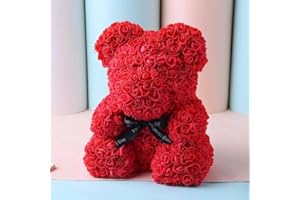 GÉNERIC Rose Teddy Bear - Red teddy bear Perfect for Christmas flower bear for Valentine’s Day Decoration| 25cm tall Flower teddy bear - Artificial Flower teddy Perfect to be Gifted