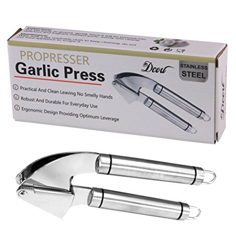 DCOU Premium-304 Edelstahl Knoblauchpresse Professionelle Mince & Crush Knoblauchzehe Ginger Mit Einfache Küche Knoblauch-Werkzeug aus robustem Edelstahl 18/10 Stahl - 7