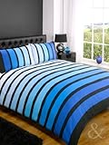 Just Contempo Striped Duvet Cover Set, King, Blue
