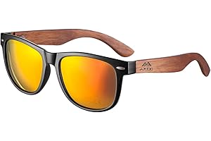 AMEXI Holz Sonnenbrillen Polarisierte Sonnenbrille,Herren Damen Polarisierte Sonnenbrille， UV400 Sonnenbrille/Der Rahmen der Brille ist aus Walnuss Holz