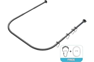 Misounda Asta Per Tenda da Doccia a Forma di U Senza Foratura Estensibile Acciaio Inossidabile Bastone Doccia Angolare (70-100) x 100 x (70-100) cm Con 24 Anello per Tende,per Bagno,Camerino-Nero