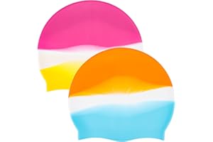 BYFFOER 2 czepki pływackie, dla dorosłych mężczyzn i kobiet, długie włosy, letnie nauszniki, dla dzieci i młodzieży, elastyczny, wygodny, antypoślizgowy, odporny na promieniowanie ultrafioletowe, do sportów