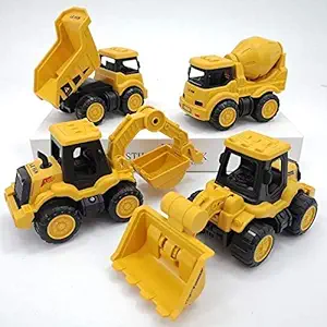 SHIVANTA Excavator Bulldozer Cement Mixer Truck Toy Set Construction Building Toy Truck Set (Construction Toy 4pcs)