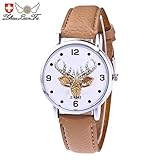 Junjie Dame Analog Armbanduhr Männer Herren Fitness Frauen Tischuhr Smartwatch wasserdicht Weihnachtselche Muster Lederband Legierung Oval Metal Liebhaber Sport Leather Freizeit Kinder Exquisit