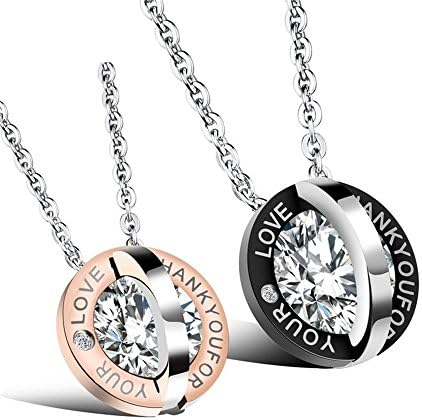 2 Pack 2pcs His &amp; Hers Heart Couples Jewelry CZ Double Ring Pendant Necklace Set with 45cm &amp; 50cm Chains