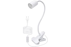 LQUNFYL Lampada a morsetto E27, 240 cm, cavo da 10 mm, grande, 360 gradi, flessibile, collo di cigno, presa E27 con morsetto, lampada a morsetto per letto, faretto con pinza, lampade da comodino, lampada da