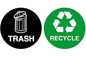 BLOSSOM PRINT Recycling stickers for bins - Pack of 2 Recycle and Trash recycling signs - 100mm diameter - Self adhesive vinyl stickers