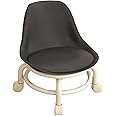 IMUU Modern Style Low Hight Chair Roller Seat PU Leather Low Rolling Stool Swivel Stool with Universal Wheels for Home Office Low Height Adjustable Chair (Black)