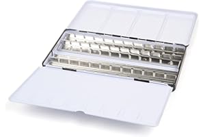Honsell Aquarell-Leerkasten aus Metall für 48 halbe oder 24 ganze Näpfe, mit Mischpalette und Daumenring, Bunt