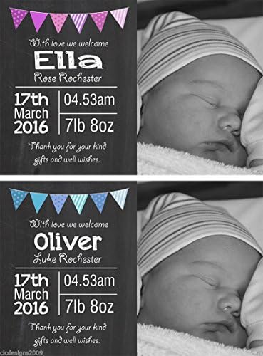 Vintage Chalkboard Style Personalised Birth Announcement Thank You Cards (40)