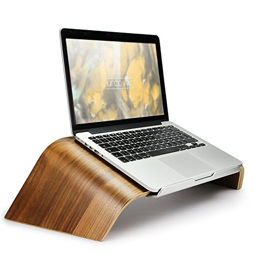 Urcover® UNIVERSAL Echt Holz Laptop Ständer Halter in Dunkel Braun mit Metalllippe | Samdi Edition Notebookständer | Desktop Laptopständer | Ultrabook Schreib-Tisch Halterung für Macbook, Lenovo Thinkpad uvm. - 5