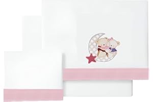 various - Set di lenzuola per lettino 60 x 120 cm, per neonati primavera e autunno, tipo 100% cotone extra morbido in Spagna-(basso+piano di lavoro+federa cuscino-amorevole colore BCO/rosa