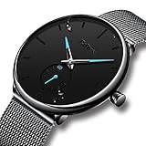 Herren Uhren Männer Schwarz Edelstahl Wasserdicht Mesh Uhr Einfacher Designer Analog Quarz Stilvolle Armbanduhren Luxus Geschäft Kleid Gents Klassische Uhren für Männer mit Sub Zifferblatt