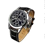 XBY.mi 1PCS Schwarzgürtel schwarz Gesicht blau Glas DREI Auge Gürtel Herrenuhr