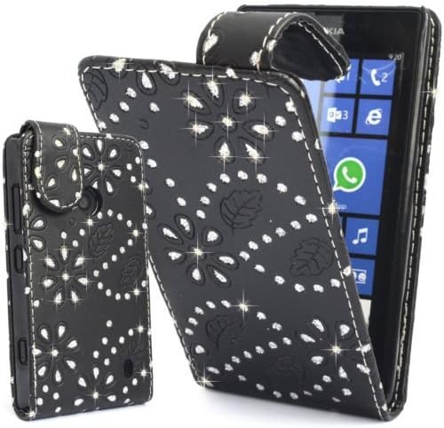 Stylish Leather Printed Gem Cover Case For Nokia Lumia 520 - Black Diamonds