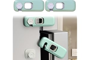 KEWUF 2 piezas de cerraduras para cajones infantiles, adhesivas superresistentes frigoríficos, seguridad a prueba niños, aptas armarios, frigoríficos y puertas (verde).