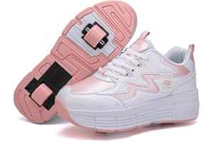 WOWEI Chaussures à roulettes Fille Et Garçon Patins de Skate à roulettes Sneakers Roller 2 en 1 Chaussures de Skateboard Baskets avec Roues Outdoor Patins à roulettes Enfants