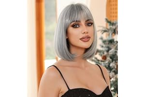 COLORFUL PANDA colorfulpanda Bob Pelucas Gris cortas para mujer, parte media Peluca recta Pelucas sintéticas resistentes al calor Peluca de Charleston para carnaval y fiestas temáticas