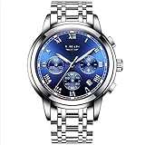 Herrenuhr Analoger Quarz wasserdicht Mode zu sehen Edelstahl-Armband Chronograph 3 kleine Uhren Genaue Zeit Herrenuhr,Blue
