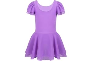 iEFiEL Vestito da Balletto per Bambina Leotard Body da Ginnastica Artistica Danza Classica per Ballerina Saggio Ragazza in Cotone Maniche Corte Tutu Dancewear 2-14 Anni