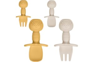 Vicloon Cuillères Bébé Silicone,4pcs Couverts Ergonomiques Bébé,Cuillère pour Bébé,Ideal Apprentissage Diversification Alimentaire,Auto-alimentation