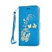 Produktbild HTC Desire 816 Fall, w-pigcase hochwertigem PU Leder mit Gold Butterfly Muster bedruckt mit Magnetic Book Wallet Schutzhülle für HTC Desire 816 blau Nokia Lumia 930