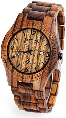 ZS-W086B Men Wooden Watch Natural Zebra Wood Watch Analog Quartz Lightweight Handmade Casual Retro Wood Wrist Watch (Zebra Wood)