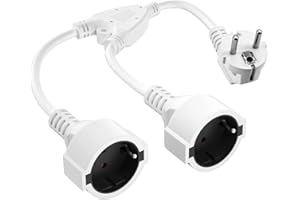 TANXIS Doppelstecker für Steckdose, Verlängerungskabel Doppelstecker, Steckdosenadapter 2 Fach, 16 A / 250 V/Max 3680W, IP20 deutsche Konverterbuchse für Haus, Büro, Küche, Weiß