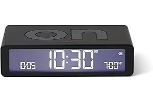 Lexon Flip Classic Digitaler Wecker mit umkehrbaren EIN/Aus-Seiten, wiederaufladbare Nachttischuhr mit LCD-Display, Berührungssensor für Schlummer- und Lichtfunktion - Schwarz