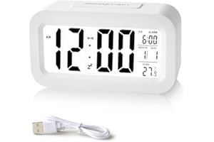 Trongle Wiederaufladbarer Wecker, 12/24 Stunden Datumsanzeige Und Temperaturanzeige, Langer Akkulaufzeit, USB Aufladen Tischuhr Mit Schlummerfunktion Für Bettseite, Büro