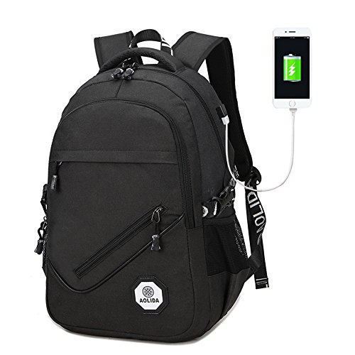 15 Zoll Laptop Rucksack mit USB Port  Nylon Wasserabweisend Arbeit Laptop Rucksack College Schultertaschen Reisetasche Wandern Rucksack f  r Damen und