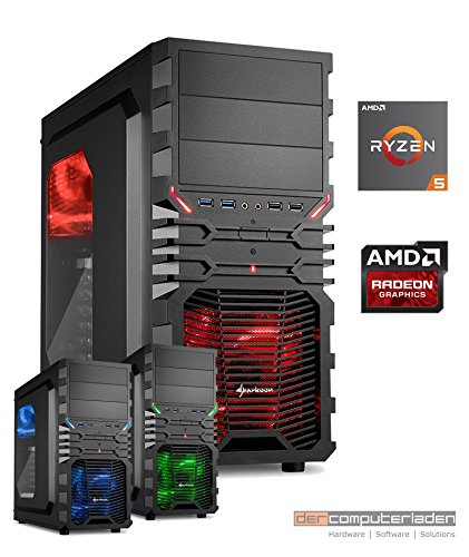 dercomputerladen Gamer PC System AMD, 5-1400 (Ryzen) 4x3,2 GHz, 16GB RAM, 1000GB HDD, Radeon RX580 -4GB, Windows 10 (Testversion) Gaming Computer Büro Multimedia