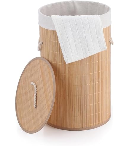 Cesto Portabiancheria In Vimini Intrecciato Con Coperchio – Giacinto D'acqua Naturale – 45,7x45,7x58,4 Cm – Elegante E Capiente