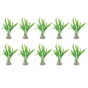 Jardin Aquarium Tank Plastic Plants Grass Decoration, 10-Piece, Green
