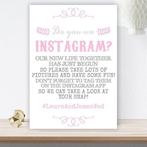 Personalised Grey and Pink Wedding Instagram Hashtag Sign Poster (GP22)
