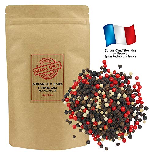Mezcla 3 pimientas granos enteros de Madagascar 250 gr. "Alta Calidad". Bolsita eco cierre zip.