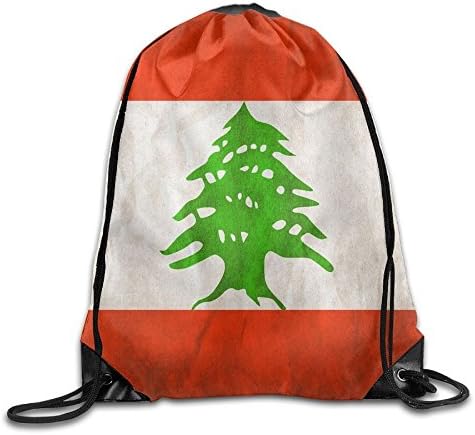 WELLAY Men Women Lebanon Flag Large Removable Waterproof All-Purpose Hiking Team Issue Tote Gymsack Gym Drawstring Bags Sackpack Use
