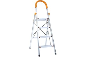 MODERN GROUP 4 Step - Step Ladder Aluminum Lightweight Folding Anti-Slip Stepladders with Rubber Hand Grip 150kg Capacity for Home and DIY