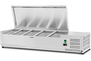 Royal Catering Saladette À Poser Table Comptoir Réfrigéré RCKV-120/33-5S (Volume Total De 35 Litres, 5 Récipients Gn 1/4, Thermostat Automatique)
