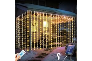 RJEDL Cortina Luces Exterior Solar, 6x3m 600 LED Cortina De Luces Solares Con 2 Métodos De Carga 2 Tipos De Control 8 Modos Temporizador IP65 Impermeable Cascada Al Aire Libre/Interior Luces De Hadas