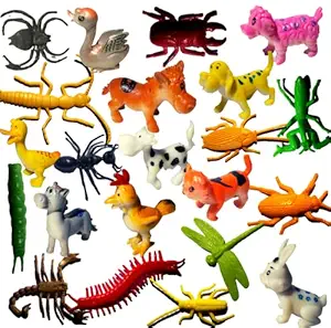 Mallexo 22PC of Combo of Mini Jungle Farm Animals Toy Set With Insect Animals Toys for Kids Set Play Safely Animal Action Figure Set Multi-color Forest Animals Set for Boys and Girls ( Farm Animal and Insect toys set for kids )