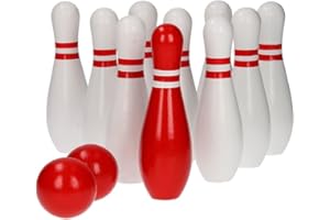 BS Toys Bowling in Legno - Birilli per Bambini & Adulti - Per Interni & Esterni - Giochi da Tavolo - Ideale per Bambini dai 3 Anni - Betulla di Alta Qualità - Set Blu, Rosa & Giallo