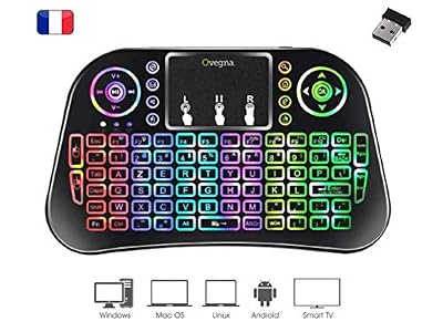 Ovegna i10 : Mini Clavier sans Fil AZERTY, Wireless 2.4Ghz, Touchpad, Batterie Rechargeable, Rétro-éclairée RVB, pour Smart TV, PC, Mini PC, Mac, Raspberry PI 2/3/4, Consoles, Laptop et Android Box