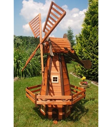 Deko-Shop-Hannusch Windmühle Mit Solarbeleuchtung – 1,45 M Hoch, Grün, Wetterfest, Drehbar