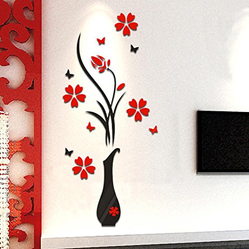 Longra DIY Vase Blumenbaum Kristall arcylic 3D Wandaufkleber Aufkleber Home Decoration 80 * 40cm Wandtattoos Günstig (E) - 5